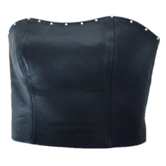 Women's Black Bustier Corset Top Sz S Strapless Lace Up Back Crystal Detail - Picture 2 of 10